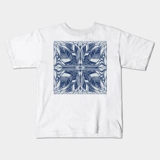 Symmetrical Blue and White Leaves Design Kids T-Shirt